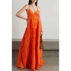 New STAUD Ripley Tiered Taffeta Maxi Tangerine Sz S